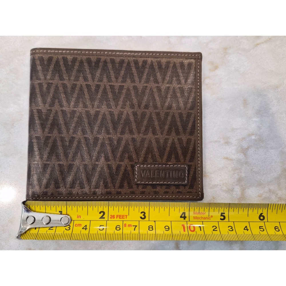 Mario Valentino Mens Brown Monogram Bifold Wallet Made in Italy Leather Interior